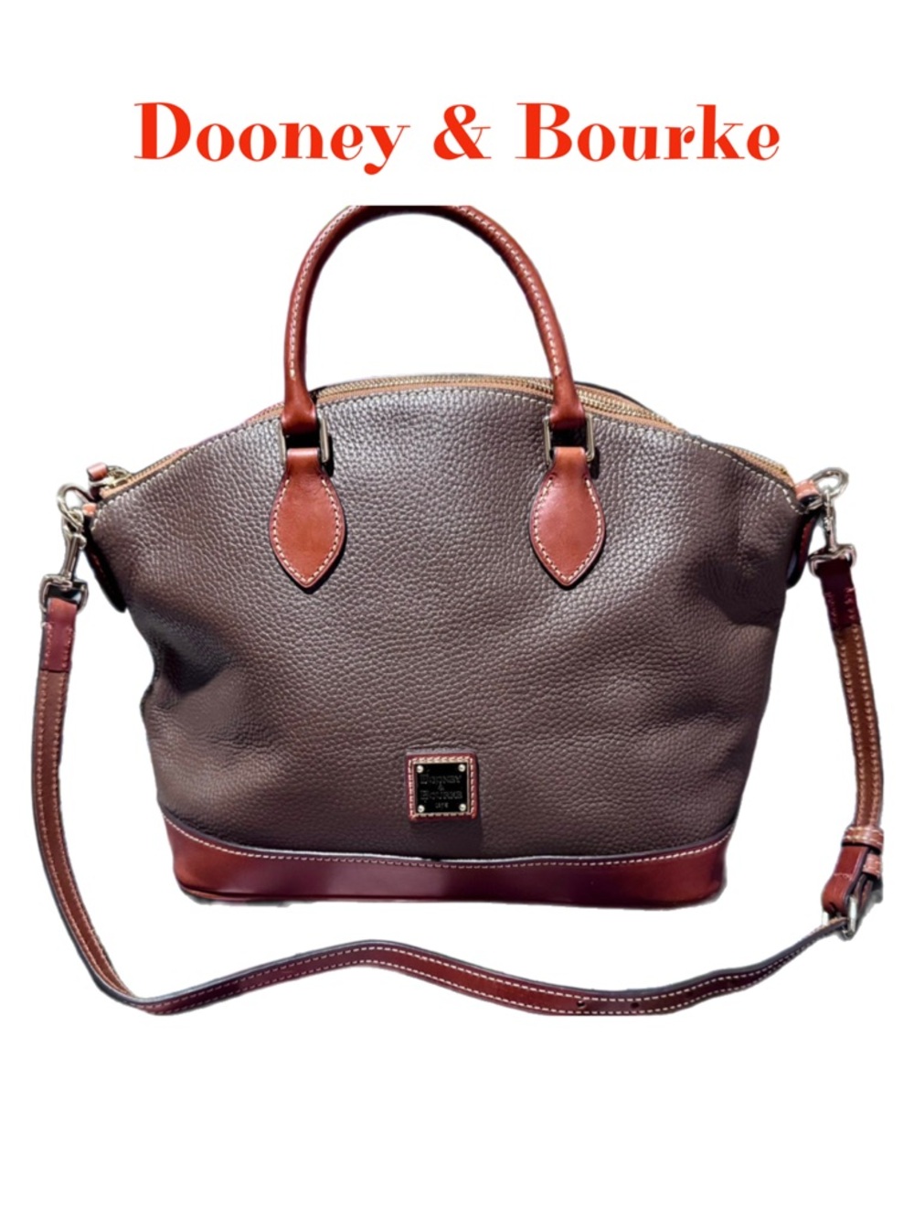 D&B Brown Pebbled Leather Satchel with Chestnut Trim